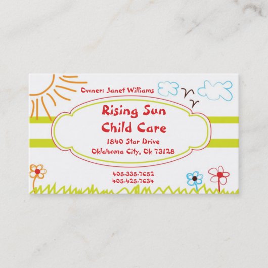 Sunshine Child Care Business Card Visitenkarte (Vorderseite)