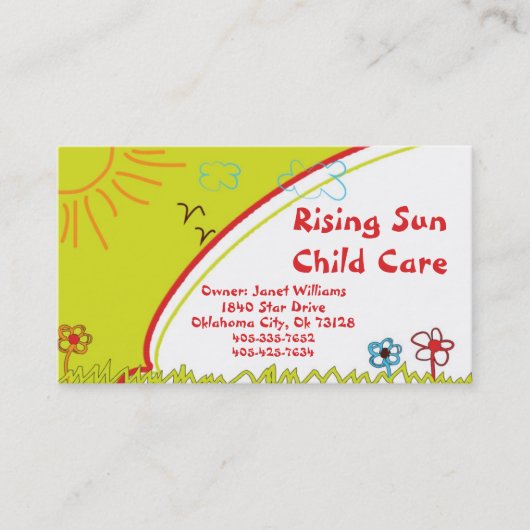 Sunshine Child Care Business Card Visitenkarte (Vorderseite)