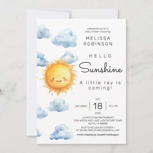 Sunshine Clouds Baby Boy Dusche Einladung (Vorderseite)