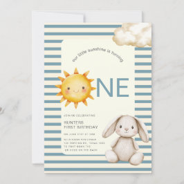 Sunshine Cute Bunny First Birthday OR code Einladung