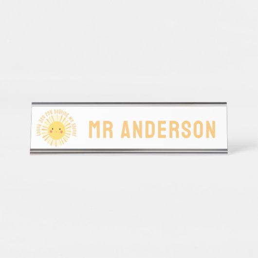 Sunshine Dankeschön Lehrer modern elegant Schreibtischnamensplakette (Vorderseite )