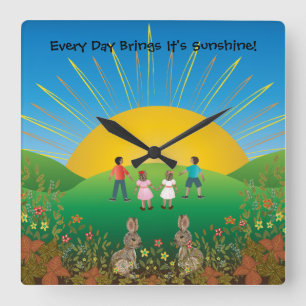 Sunshine Days Clock Quadratische Wanduhr
