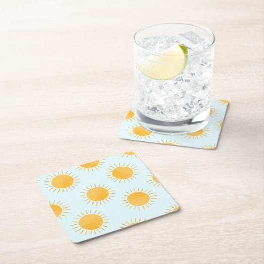 Sunshine Doodle Day Pattern Rechteckiger Pappuntersetzer (Vor Ort)