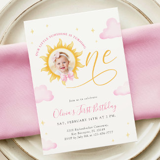 Sunshine First Birthday Photo Invitation Einladung