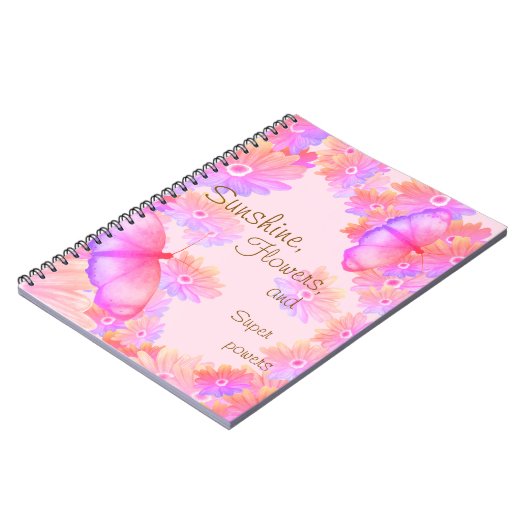 Sunshine, Flowers & Superpowers Pink Notizblock (Linke Seite)