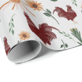 Sunshine Folk Art Rooster Muster Geschenkpapier (Rolleneckpunkt)