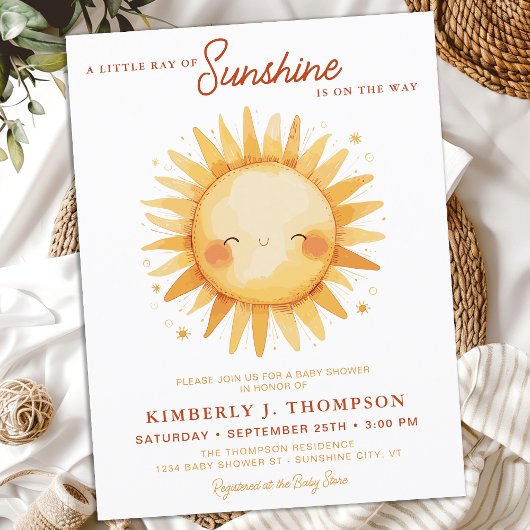 Sunshine Gender Neutral Boho Niedlich Sun Baby Dus Einladungspostkarte