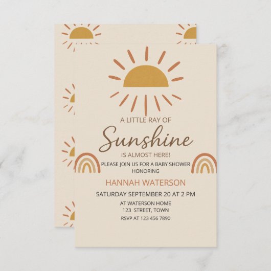 Sunshine Gender Neutral Boho Sun Baby Dusche Einladung (Vorne/Hinten)