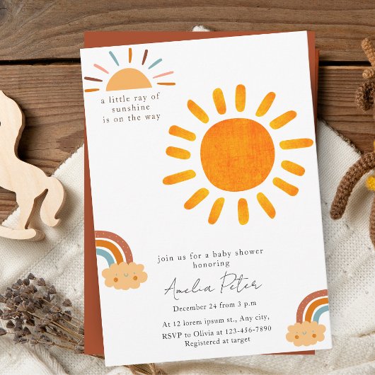 Sunshine Gender Neutral Boho Sun Baby Shower Invit Einladung