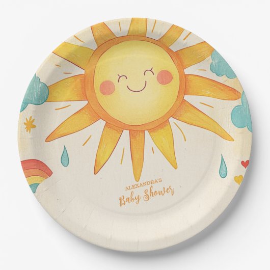 Sunshine Gender Neutral Boho Sun Pappteller (Vorderseite)