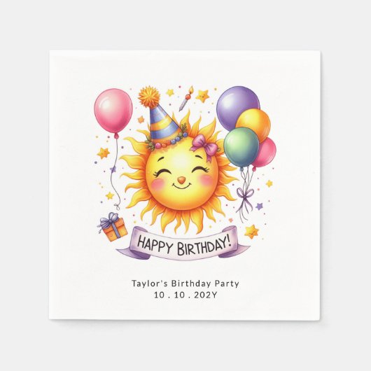Sunshine Individuelle Name Happy Birthday Paper Serviette (Vorderseite)