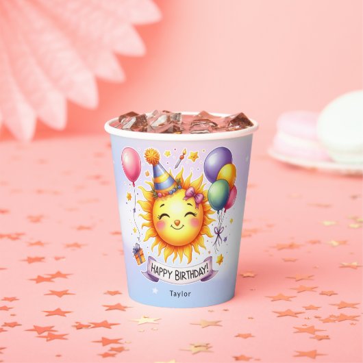 Sunshine Individuelle Name Happy Birthday Pappbecher (Insitu)