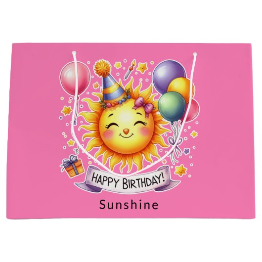 Sunshine Individuelle Name Happy Birthday Pink Große Geschenktüte (Vorderseite)