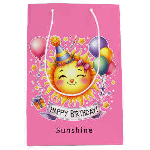 Sunshine Individuelle Name Happy Birthday Pink Mittlere Geschenktüte