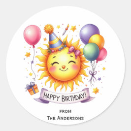 Sunshine Individuelle Name Happy Birthday Runder Aufkleber