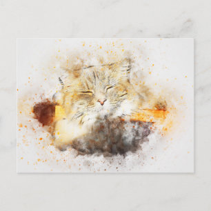 Sunshine Kitty ABSTRAKT Wasserfarbe Postkarte