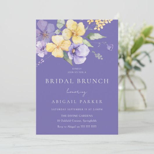 Sunshine & Lavender Brautparty Brunch & Bubbly Einladung (Stehend Vorderseite)