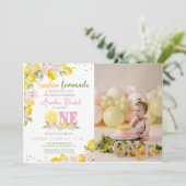 Sunshine Lemon Lemonade First Birthday Invitation Einladung (Stehend Vorderseite)