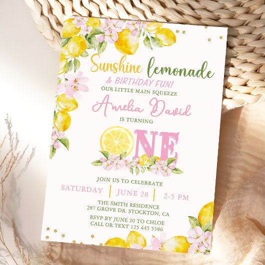 Sunshine Lemon Lemonade First Birthday Invitation Einladung