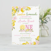Sunshine Lemon Lemonade First Birthday Invitation Einladung (Stehend Vorderseite)