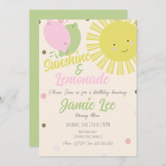 Sunshine Lemon Limon Lemonade Park Einladung (Vorne/Hinten)