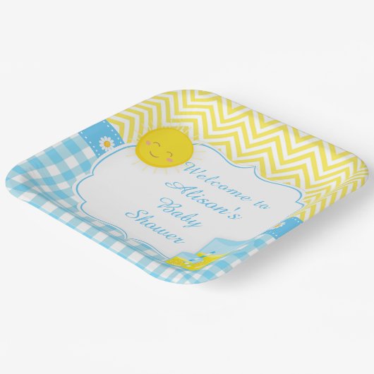 Sunshine & Lemonade Blau & Gelb Pappteller (Gewinkelt)