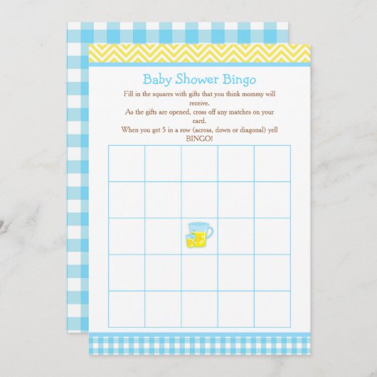 Sunshine & Lemonade Blue & Yellow Bingo Einladung (Vorne/Hinten)