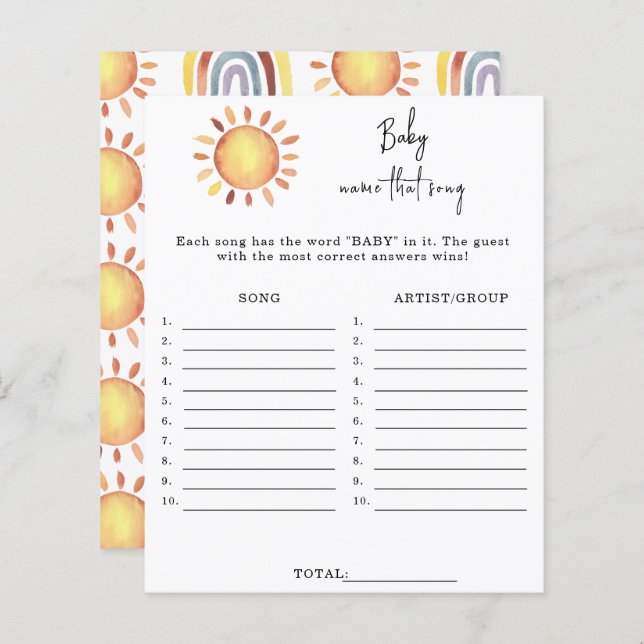 Sunshine Name dieses Lied Baby Dusche Spiel (Vorne/Hinten)