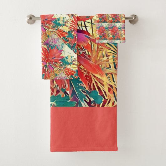 Sunshine Orange Green Bush Graphics Herbstfarben Badhandtuch Set (Insitu)