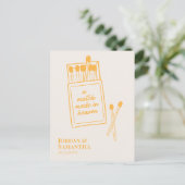 Sunshine Orange Match Made in Heaven Save the Date Postkarte (Stehend Vorderseite)