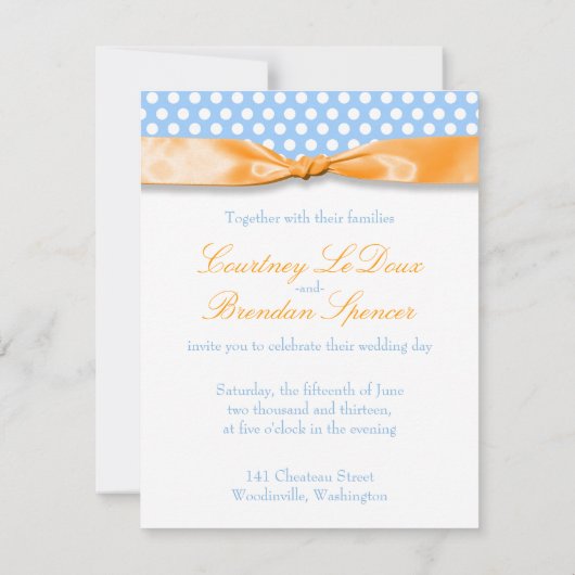 Sunshine Orange Ribbon w/Polka Dots Einladung (Rückseite)