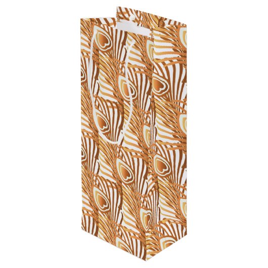 Sunshine Pfauenfeathers Art Nouveau Design Geschenktüte Für Weinflaschen (Rückseite Schrägansicht)