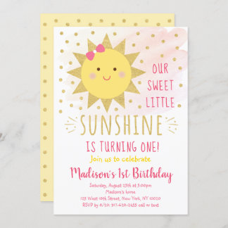 Sunshine Pink & Gold Erster Geburtstag Einladung