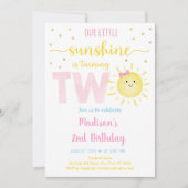 Sunshine Pink Gold Zweiter Geburtstag Einladung (Vorderseite)