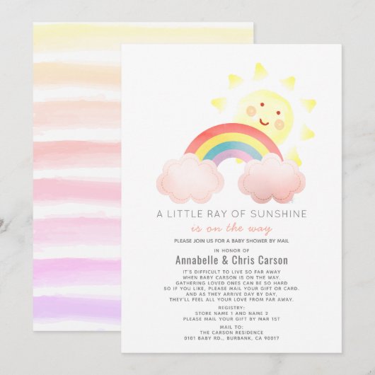 Sunshine & Rainbow Baby Dusche by Mail Einladung (Vorne/Hinten)