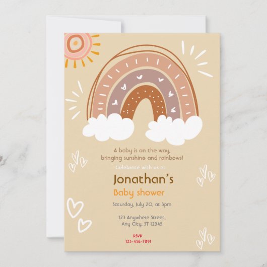 Sunshine Rainbow Baby Dusche Einladung (Vorderseite)