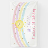 Sunshine Rainbow Pink Gold Erster Geburtstag Banner (Vertikal)