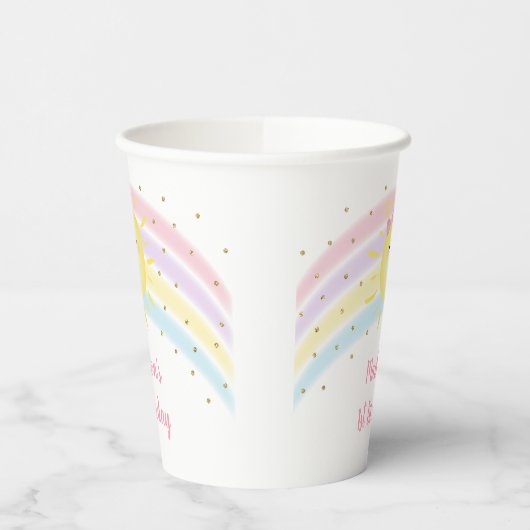 Sunshine Rainbow Pink Gold Geburtstag Pappbecher (Links)