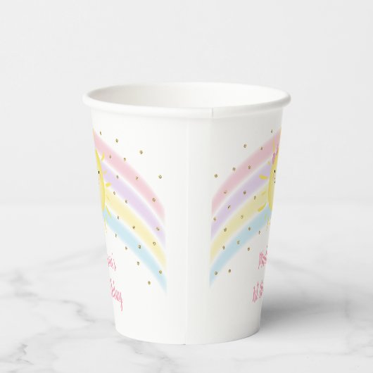Sunshine Rainbow Pink Gold Geburtstag Pappbecher (Rechts)