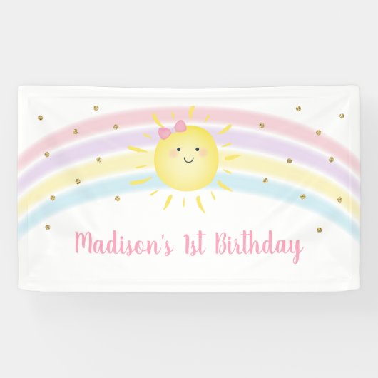 Sunshine Rainbow Pink Gold Pastel Geburtstag Banner (Horizontal)