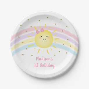 Sunshine Rainbow Pink Gold Pastel Geburtstag Pappteller