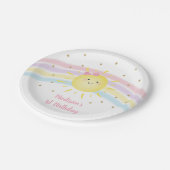 Sunshine Rainbow Pink Gold Pastel Geburtstag Pappteller (Schrägansicht)