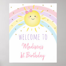 Sunshine Rainbow Pink Gold Pastel Geburtstag Willk
