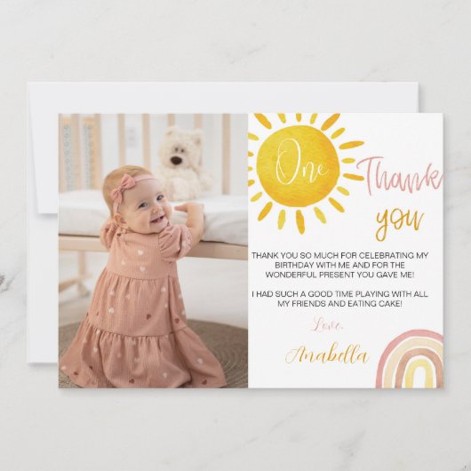 Sunshine Rainbow Vielen Dank Card Boho Birthday Dankeskarte (Vorderseite)