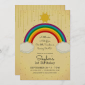 Sunshine Rainbow Yellow Gold 1. Geburtstag Party Einladung (Vorne/Hinten)