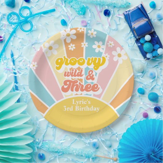 Sunshine Retro daisy 3. Geburtstag Pappteller (Party)