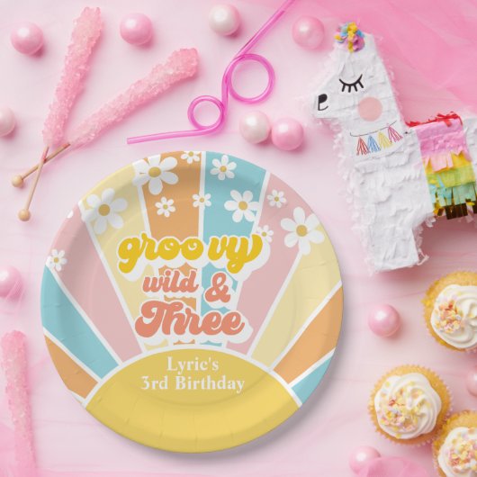 Sunshine Retro daisy 3. Geburtstag Pappteller (Party)