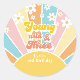 Sunshine Retro daisy 3. Geburtstag Runder Aufkleber