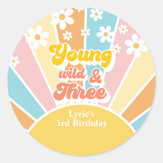 Sunshine Retro daisy 3. Geburtstag Runder Aufkleber (Vorderseite)