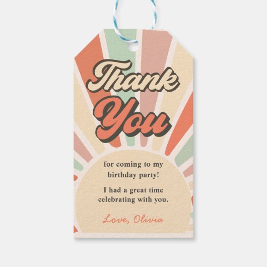 Sunshine Retro Rainbow Birthday Party Geschenkanhänger (Rückseite)